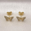 Arete Dormilona 02.411.0031 Oro Laminado, Diseño de Mariposa, con Micro Pave Blanca, Pulido, Dorado