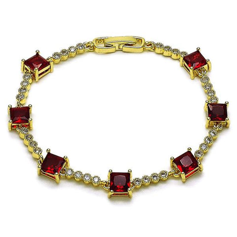 Pulsera Elegante 03.283.0311.4.07 Oro Laminado, con Zirconia Cubica Granate y Blanca, Pulido, Dorado