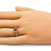 Anillo de Boda 01.283.0055.2 Oro Laminado, Diseño de Corazon y Cluster, Diseño de Corazon, con Zirconia Cubica Granate y Blanca, Pulido, Dorado