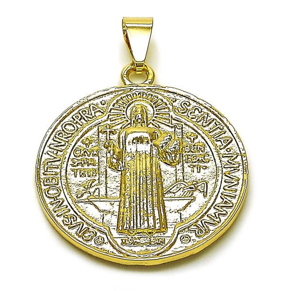 Dije Religioso 05.213.0161 Oro Laminado, Diseño de San Benito, Pulido, Dorado