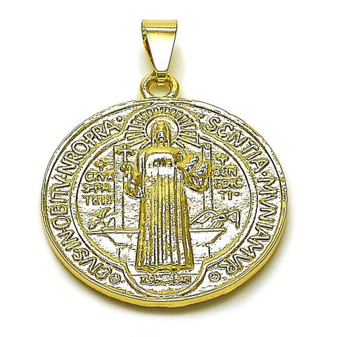 Dije Religioso 05.213.0161 Oro Laminado, Diseño de San Benito, Pulido, Dorado