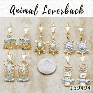 Kit Surtido de 35 Aretes de Gancho de Animales de Oro Laminado al por mayor — SKU 139494
