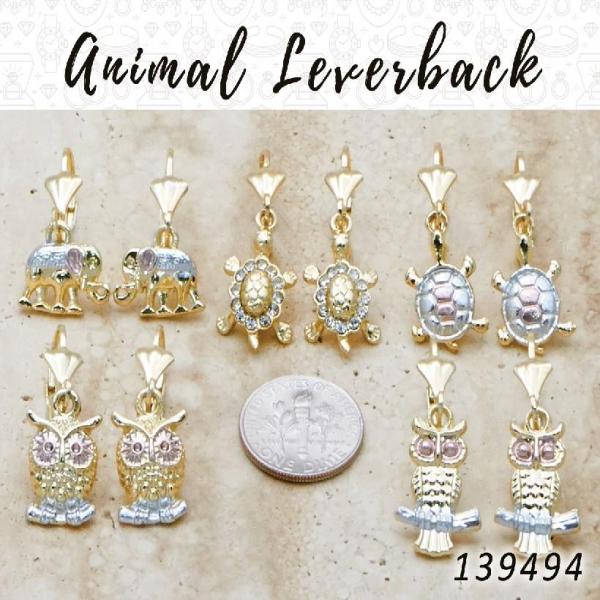 Kit Surtido de 35 Aretes de Gancho de Animales de Oro Laminado al por mayor — SKU 139494