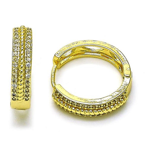 Argolla Huggie 02.210.0859.20 Oro Laminado, con Micro Pave Blanca, Pulido, Dorado