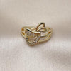 Anillo Multi Piedra 01.310.0046 Oro Laminado, Diseño de Corazon, con Zirconia Cubica Blanca, Pulido, Dorado