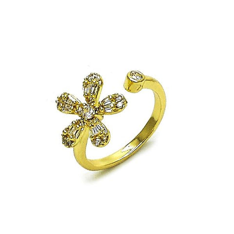 Anillo Multi Piedra 01.266.0052 Oro Laminado, Diseño de Flor y Baguette, Diseño de Flor, con Zirconia Cubica Blanca y Micro PaveBlanca, Pulido, Dorado