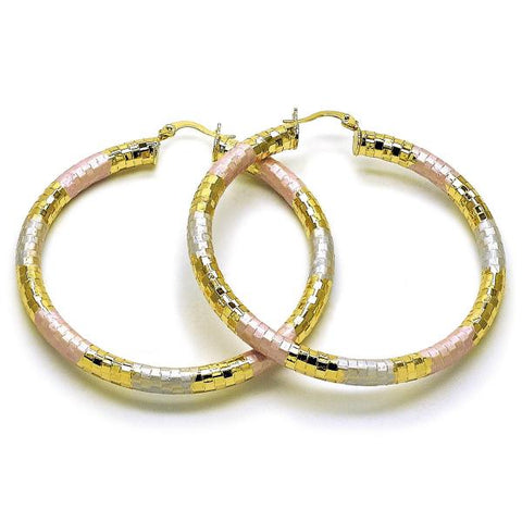 Argolla Grande 02.213.0309.1.60 Oro Laminado, Diseño de Hueco, Diamantado, Tricolor