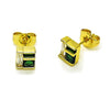 Arete Dormilona 02.156.0712 Oro Laminado, Diseño de Baguette, con Zirconia Cubica Verde y Blanca, Pulido, Dorado