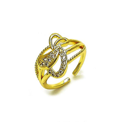 Anillo Multi Piedra 01.310.0046 Oro Laminado, Diseño de Corazon, con Zirconia Cubica Blanca, Pulido, Dorado