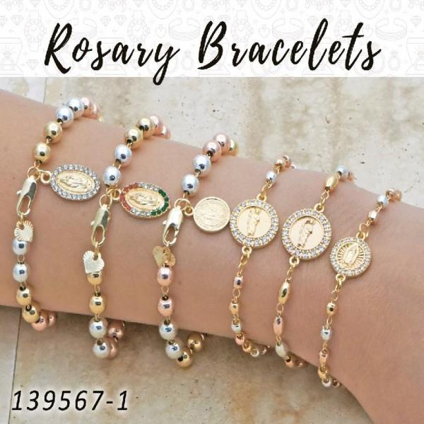 Kit Surtido de 18 Pulseras de Rosario de Oro Laminado al por mayor — SKU 139567