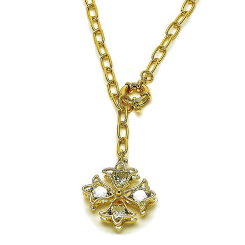 Collares con Dije 04.63.1436.20 Oro Laminado, Diseño de Trebol de Cuatro Hojas y Flor, Diseño de Trebol de Cuatro Hojas, con Cristal Blanca, Pulido, Dorado