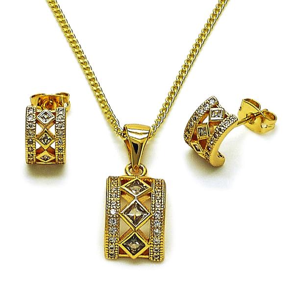 Juego de Arete y Dije de Adulto 10.342.0236 Oro Laminado, Diseño de Cluster, con Zirconia Cubica Blanca y Micro PaveBlanca, Pulido, Dorado