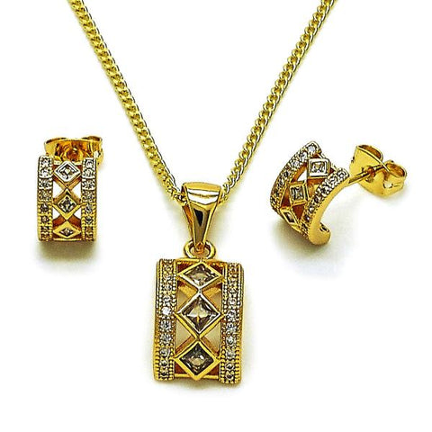 Juego de Arete y Dije de Adulto 10.342.0236 Oro Laminado, Diseño de Cluster, con Zirconia Cubica Blanca y Micro PaveBlanca, Pulido, Dorado