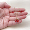 Juego de Arete y Dije de Adulto 10.417.0026 Oro Laminado, Diseño de Cereza y Paperclip, Diseño de Cereza, con Zirconia Cubica Granate, Esmaltado Rojo, Dorado