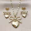 Juego de Arete y Dije de Adulto 10.196.0172 Oro Laminado, Diseño de Corazon y Arco, Diseño de Corazon, Pulido, Dorado