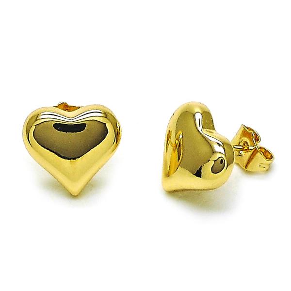 Arete Dormilona 02.195.0313 Oro Laminado, Diseño de Corazon, Pulido, Dorado