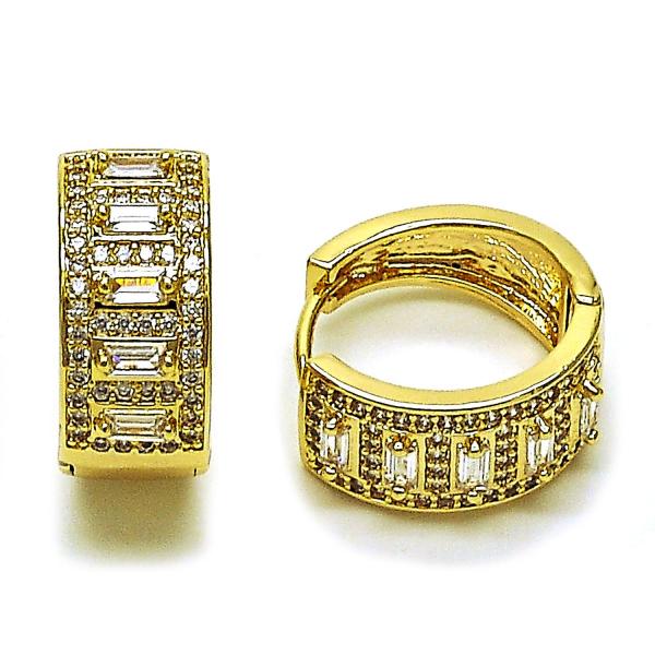 Argolla Huggie 02.283.0276.20 Oro Laminado, Diseño de Baguette y Cluster, Diseño de Baguette, con Zirconia Cubica Blanca y Micro PaveBlanca, Pulido, Dorado
