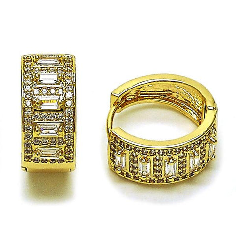 Argolla Huggie 02.283.0276.20 Oro Laminado, Diseño de Baguette y Cluster, Diseño de Baguette, con Zirconia Cubica Blanca y Micro PaveBlanca, Pulido, Dorado