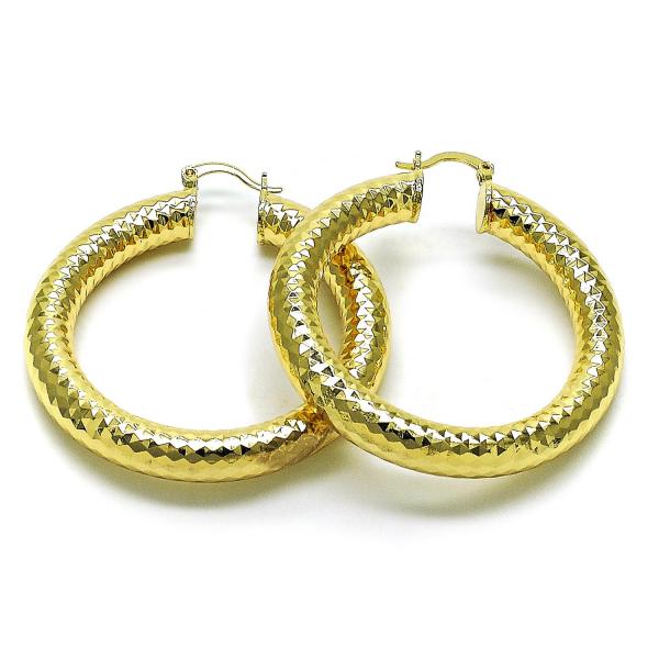 Argolla Grande 02.163.0317.50 Oro Laminado, Diseño de Hueco, Diamantado, Dorado