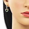 Arete Colgante 02.196.0236 Oro Laminado, Diseño de Corazon y Gota, Diseño de Corazon, con Zirconia Cubica Verde, Pulido, Dorado