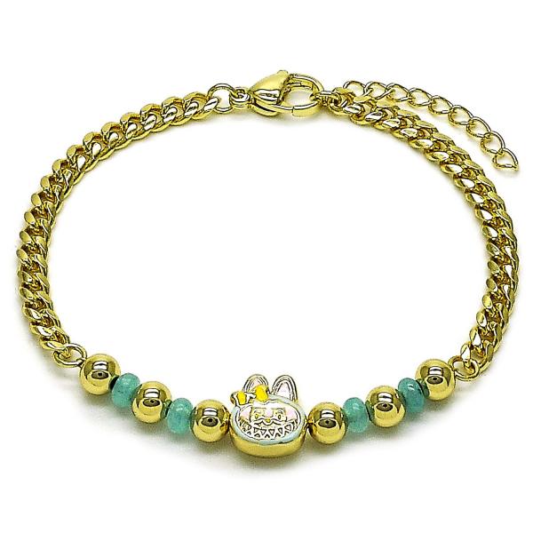 Pulsera Elegante 03.213.0392.07 Oro Laminado, Diseño de Nina Pequena y Miami Cubana, Diseño de Nina Pequena, con Cristal Turquoise, Esmaltado Turquesa, Dorado