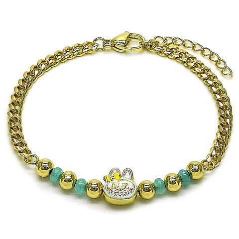 Pulsera Elegante 03.213.0392.07 Oro Laminado, Diseño de Nina Pequena y Miami Cubana, Diseño de Nina Pequena, con Cristal Turquoise, Esmaltado Turquesa, Dorado