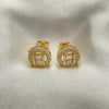 Arete Dormilona 02.342.0213 Oro Laminado, Diseño de Baguette, con Zirconia Cubica Blanca y Micro PaveBlanca, Pulido, Dorado
