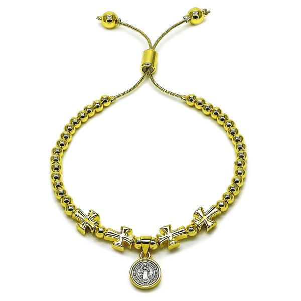 Pulsera Elegante 03.341.0236.1.11 Oro Laminado, Diseño de San Benito y Cruz, Diseño de San Benito, Pulido, Dos Tonos