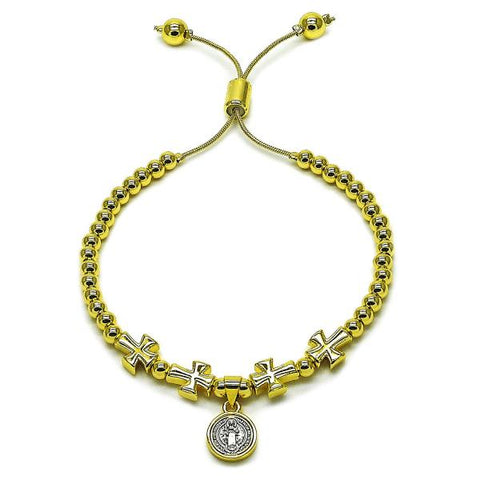 Pulsera Elegante 03.341.0236.1.11 Oro Laminado, Diseño de San Benito y Cruz, Diseño de San Benito, Pulido, Dos Tonos
