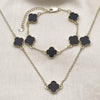 Collar y Pulso 06.120.0001.2 Oro Laminado, Diseño de Trebol de Cuatro Hojas y Rolo, Diseño de Trebol de Cuatro Hojas, con Madre Perla Negro, Pulido, Dorado