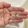 Arete Dormilona 02.387.0013 Oro Laminado, Diseño de Corazon, con Zirconia Cubica Rosado y Blanca, Pulido, Dorado