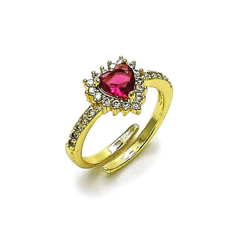 Anillo Multi Piedra 01.196.0033.1 Oro Laminado, Diseño de Corazon y Cluster, Diseño de Corazon, con Zirconia Cubica Rubi y Blanca, Pulido, Dorado