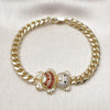 Pulsera Elegante 03.284.0061.1.07 Oro Laminado, Diseño de Osito y Miami Cubana, Diseño de Osito, con Zirconia Cubica Granate y Micro PaveBlanca, Pulido, Dorado