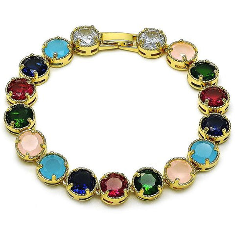 Pulsera Tennis 03.424.0002.2.08 Oro Laminado, con Zirconia Cubica Multicolor, Pulido, Dorado