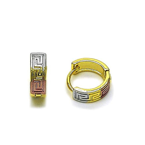 Argolla Huggie 02.156.0730.15 Oro Laminado, Diseño de Llave Griega, Pulido, Tricolor