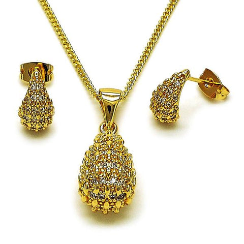 Juego de Arete y Dije de Adulto 10.342.0245 Oro Laminado, Diseño de Gota, con Zirconia Cubica Blanca y Micro PaveBlanca, Pulido, Dorado