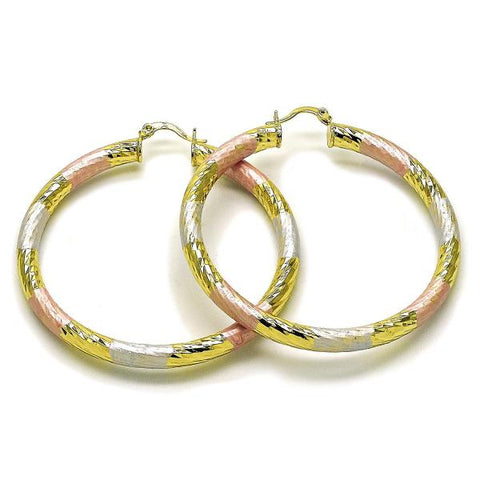 Argolla Grande 02.213.0311.1.60 Oro Laminado, Diseño de Hueco, Diamantado, Tricolor