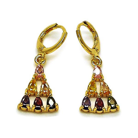 Arete Largo 02.283.0299 Oro Laminado, Diseño de Gota, con Zirconia Cubica Multicolor, Pulido, Dorado