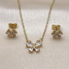 Juego de Arete y Dije de Adulto 10.282.0001 Oro Laminado, Diseño de Mariposa y Rolo, Diseño de Mariposa, con Zirconia Cubica Blanca, Pulido, Dorado
