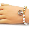 Pulsera Elegante 03.341.0247.07 Oro Laminado, Diseño de Bead Expandible y Concha, Diseño de Bead Expandible, con Zirconia Cubica Blanca y PerlaMarfil, Pulido, Dorado
