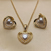 Juego de Arete y Dije de Adulto 10.379.0066 Oro Laminado, Diseño de Corazon, con Perla Marfil, Pulido, Dorado