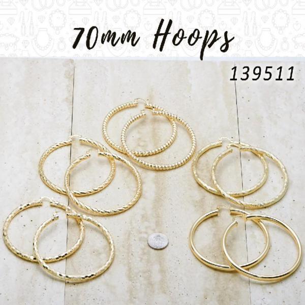 Kit Surtido de 20 Pares de Argollas de 70 mm de Oro Laminado al por mayor — SKU 139511