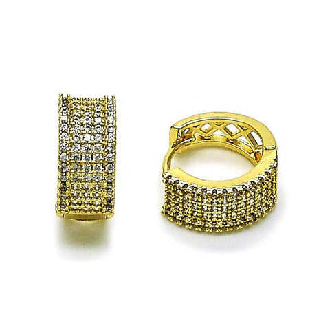Argolla Huggie 02.283.0286.15 Oro Laminado, con Micro Pave Blanca, Pulido, Dorado