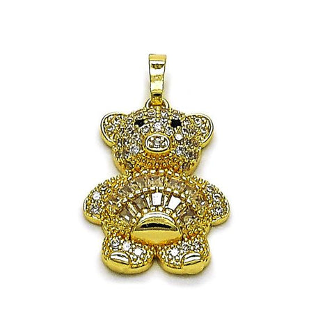 Dije Elegante 05.284.0020 Oro Laminado, Diseño de Osito y Baguette, Diseño de Osito, con Zirconia Cubica Blanca y Micro PaveBlanca, Pulido, Dorado