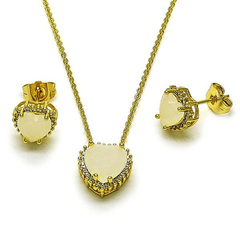 Juego de Arete y Dije de Adulto 10.156.0526.1 Oro Laminado, Diseño de Corazon y Cluster, Diseño de Corazon, con Zirconia Cubica Blanca y Micro PaveBlanca, Pulido, Dorado