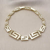 Pulsera Elegante 03.213.0389.07 Oro Laminado, Diseño de Llave Griega, Pulido, Dorado