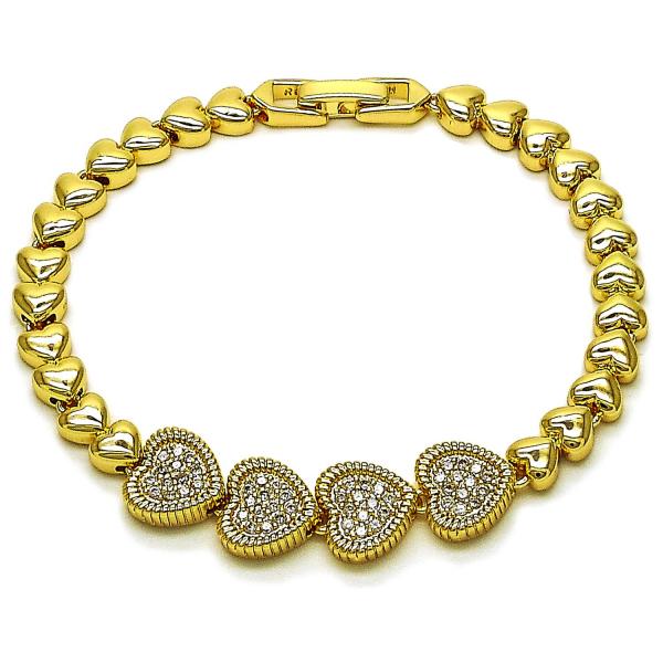 Pulsera Elegante 03.283.0487.07 Oro Laminado, Diseño de Corazon, con Zirconia Cubica Blanca, Pulido, Dorado