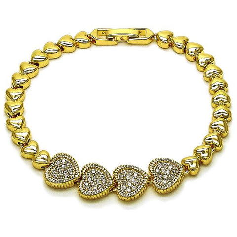 Pulsera Elegante 03.283.0487.07 Oro Laminado, Diseño de Corazon, con Zirconia Cubica Blanca, Pulido, Dorado