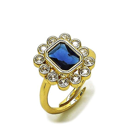 Anillo Multi Piedra 01.196.0032.2 Oro Laminado, Diseño de Cluster, con Zirconia Cubica Zafiro Azul y Blanca, Pulido, Dorado
