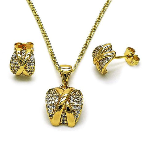 Juego de Arete y Dije de Adulto 10.342.0222 Oro Laminado, con Micro Pave Blanca y Zirconia CubicaBlanca, Pulido, Dorado